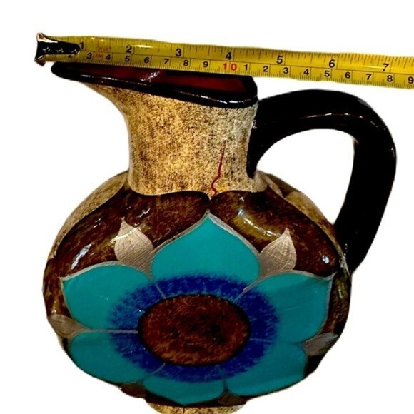 Mexican Cabo San Lucas Clay Pottery‎ Floral Turquoise Pattern Pitcher By Domingo - Picture 8 of 12